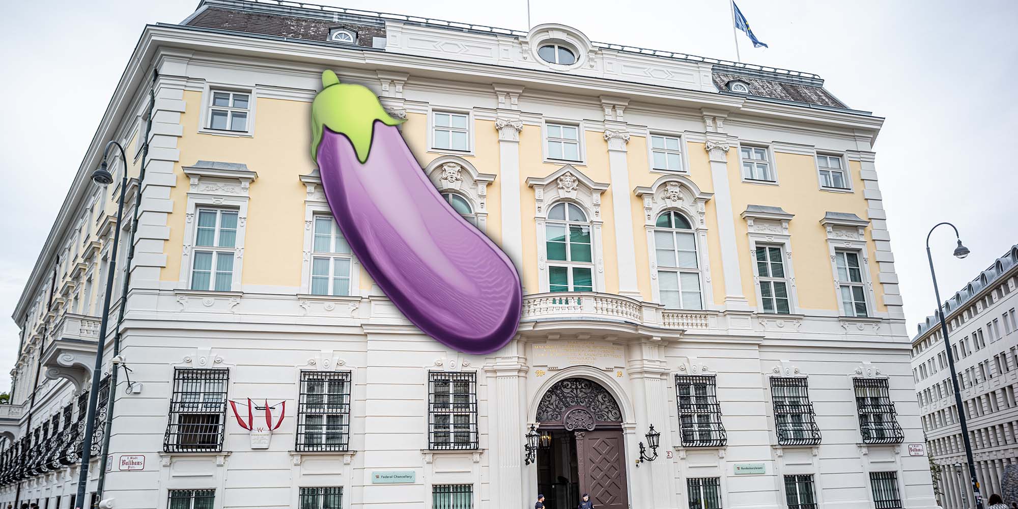 Außenseite des BKA mit Melanzani Emoji überdeckt