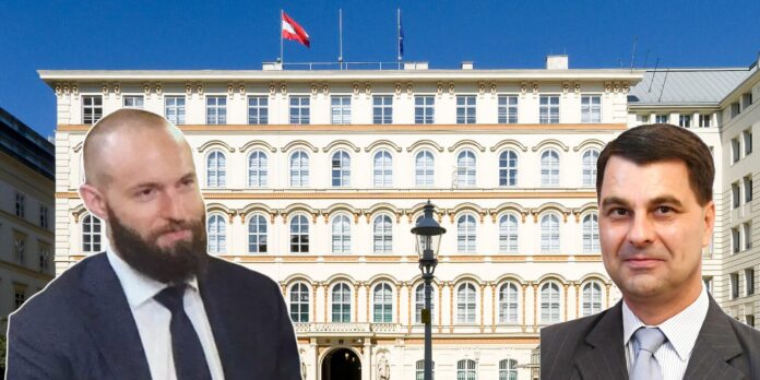 Marsalek, Peterlik vor dem Bundesministerium für europäische und internationale Angelegenheiten